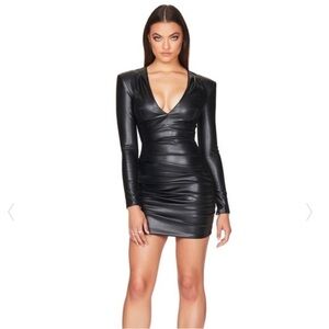 NOOKIE Black V- neck Faux Leather Bodycon Dress